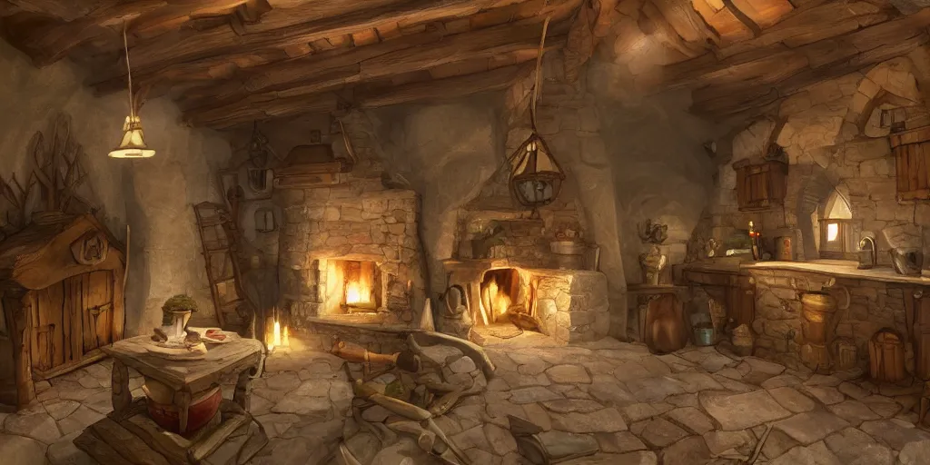 Prompt: medieval cottage interior, pixar animation