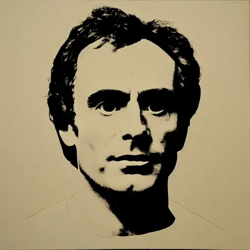 Image similar to individual silk screen portrait of ted bundy by andy warhol