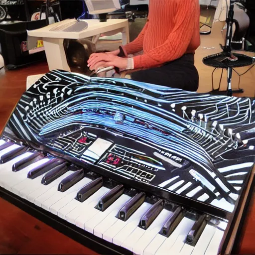 Image similar to body paint of a synthesizer,