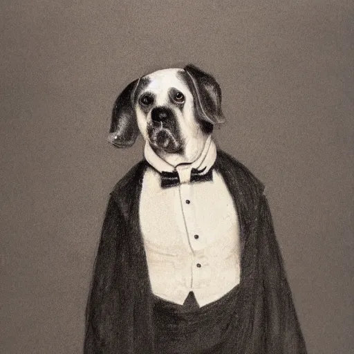 Image similar to victorian dog man painted with charcoal