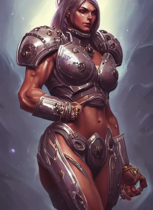 Image similar to a highly detailed illustration of fierce space marine woman, muscular, intricate, elegant, highly detailed, centered, digital painting, artstation, concept art, smooth, sharp focus, league of legends concept art, wlop.