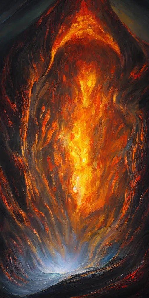 Image similar to an abstract oil painting of Balrog of Moria; swirling sheets of light and fire; hyper-detailed; an extraordinary masterpiece!!!; flawless; trending on artstation