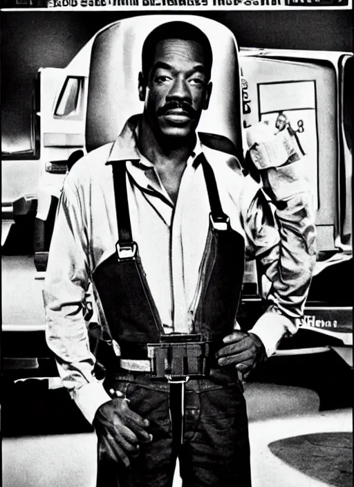 Image similar to an 8 0's john alvin action movie poster starring eddie murphy face as a plumber to rich people. bathroom. overalls. tool belt. the movie is called beverly hills crap