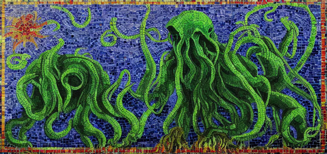 Image similar to impressionistic mosaic of cthulhu