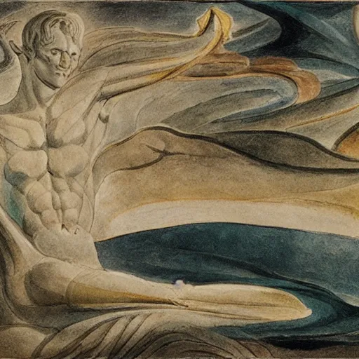 Image similar to mythological landscape in the style of william blake