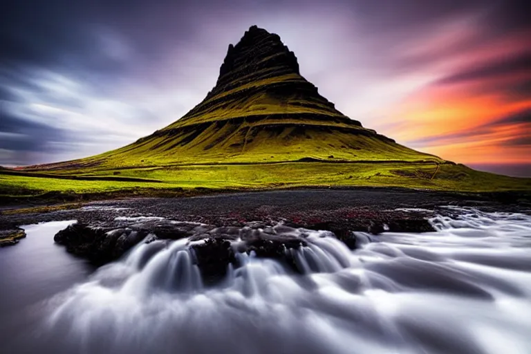 Prompt: amazing landscape photo of Kirkjufell by marc adamus, beautiful, dramatic lighting