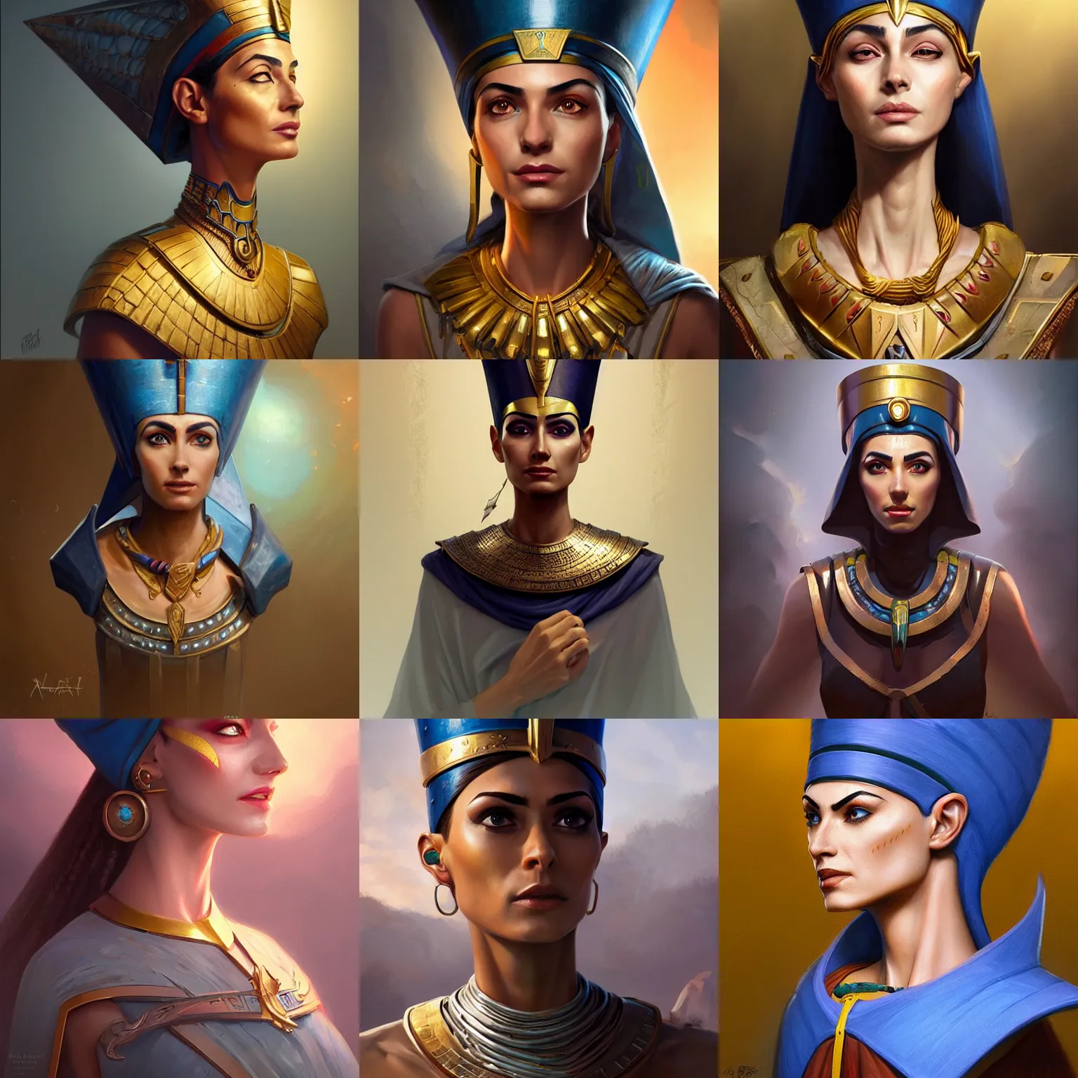 Prompt: nefertiti, D&D, fantasy, portrait, highly detailed, digital painting, trending on artstation, concept art, sharp focus, illustration, art by artgerm and greg rutkowski and magali villeneuve