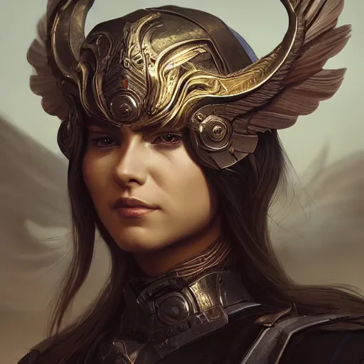 Prompt: portrait of female warrior with wings, intricate, highly detailed, digital painting, artstation, concept art, smooth, sharp focus, illustration, unreal engine 5, 8 k, art by artgerm and greg rutkowski - n 1 0