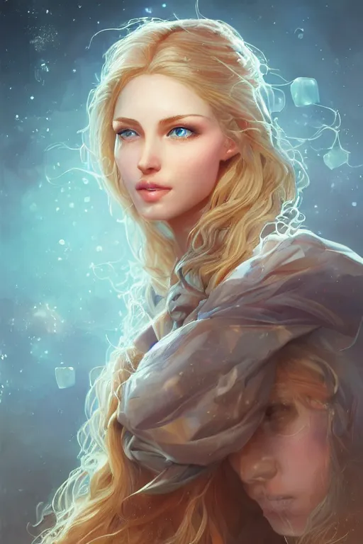 Image similar to an insanely detailed portrait of a beautiful woman facing you in the park, highly detailed features, sparkling blue eyes, long eyelashes, long golden blonde hair, beautiful smile, in the style of peter mohrbacher, artgerm, dramatic lighting and composition, octane render, trending on artstation, concept art 8 k