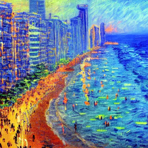 Image similar to cyberpunk rio de janeiro copacabana beach painted by monet