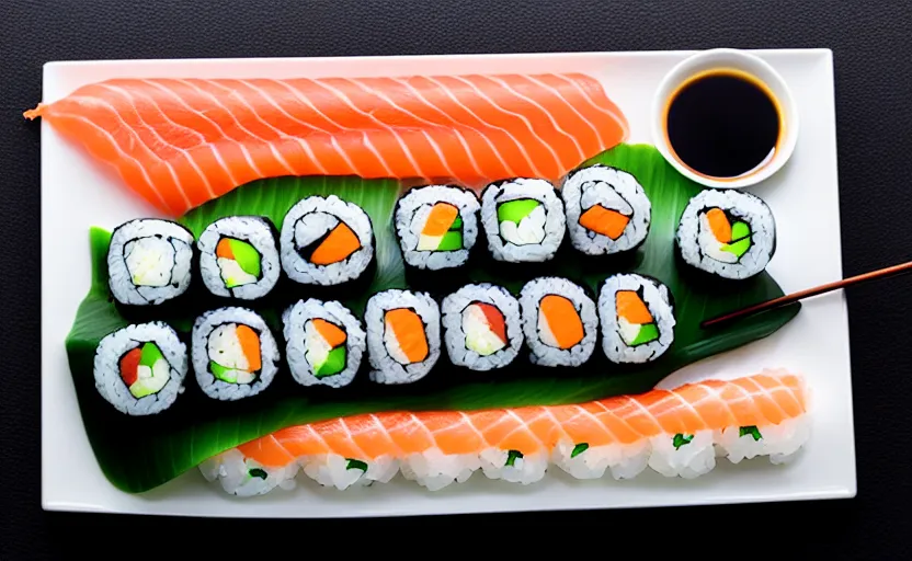 Prompt: a sushi platter in the style of a mechanical computer keyboard