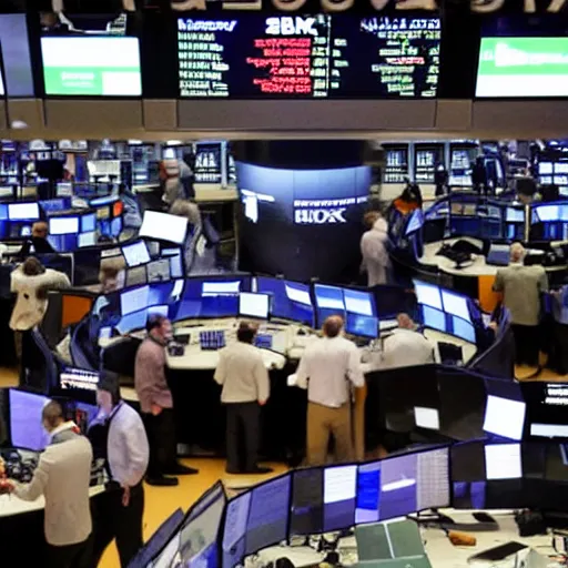 Prompt: people panicking on the stock exchange floor
