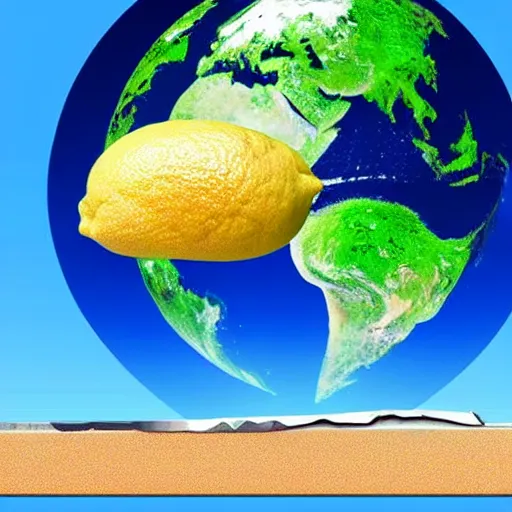 Image similar to earth being sliced in half like a lemon on a cutting board