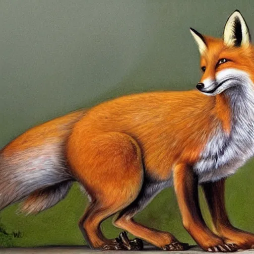 Prompt: beautiful lifelike painting of a fox chewing its own tail, hyperreal detailed facial features and uv lighting, art by ed roth and basil wolverton