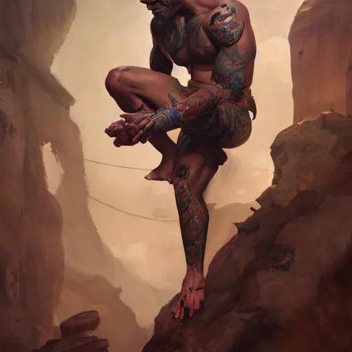 Prompt: A matte oil on canvas painting of a male martial artist monk, orchid arm tattoos by greg rutkowski and artgerm, trending on artstation, dungeons and dragons art