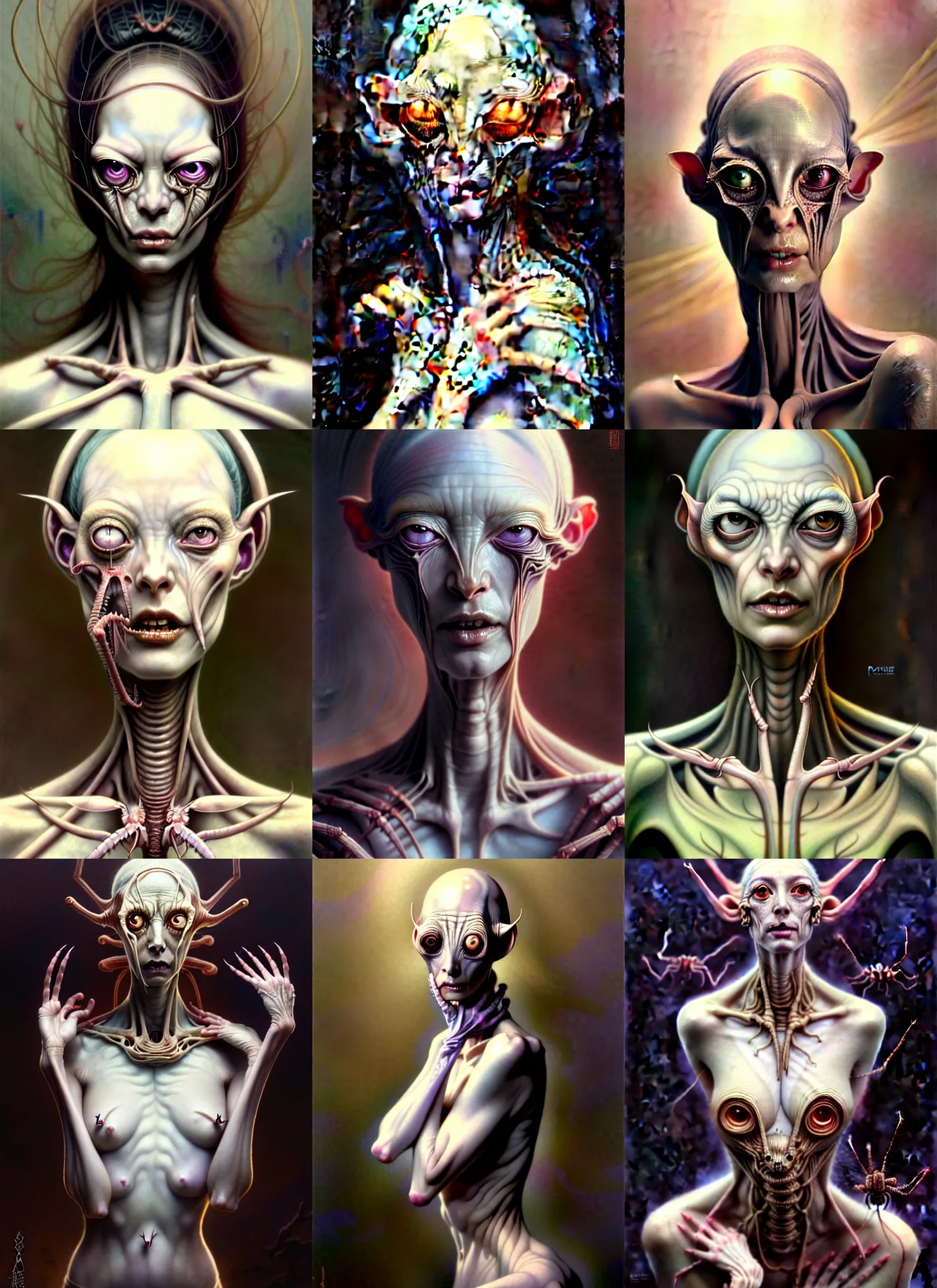 Prompt: a pale husk soulless woman with dehydrated skin, mantis eyes, agony exression, gorgeous, beautiful, fantasy character portrait, ultra realistic, wide angle, intricate details, anatomy artifacts, highly detailed by peter mohrbacher, hajime sorayama, wayne barlowe, boris vallejo, aaron horkey, gaston bussiere, craig mullins