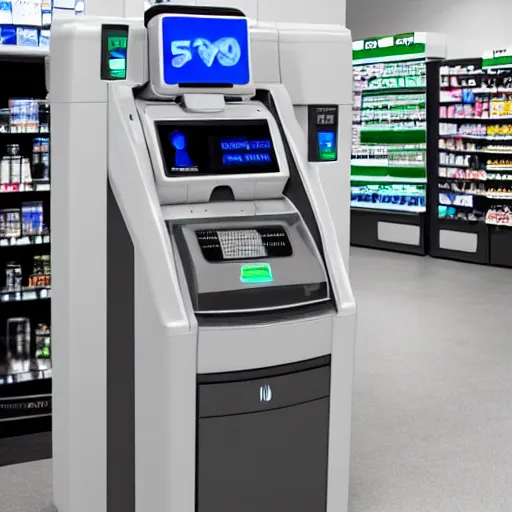 Image similar to ilford hp 5 digressive convenience store robo - cashier