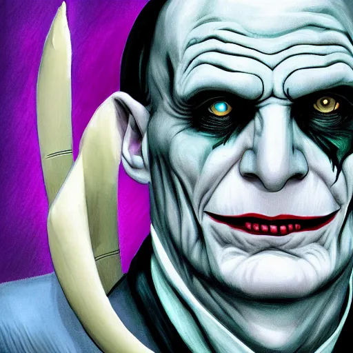 Image similar to voldemort as the joker, highly detailed, photorealistic, hyper detailed