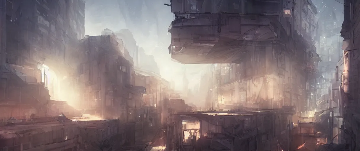 Prompt: german city, Berlin, concept art, digital painting, style of jordan grimmer, futuristic, volumetric lighting