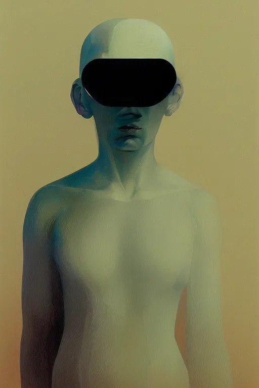 Image similar to woman wearing oculus and digital glitch head edward hopper and james gilleard, zdzislaw beksisnski, higly detailed