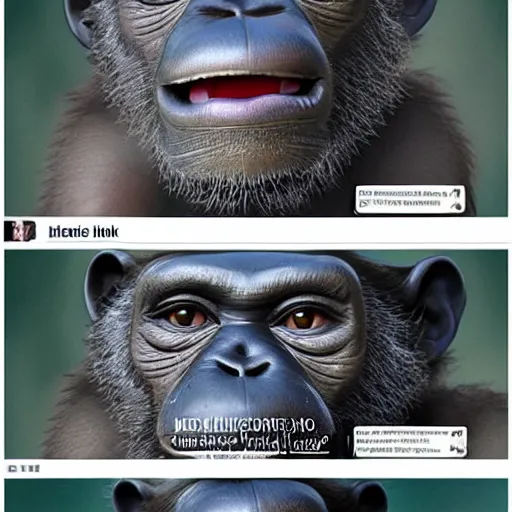 Prompt: concept art by a meme artist mark zuckerberg head of facebook with a mouth full of chimpanzee monkey teeth