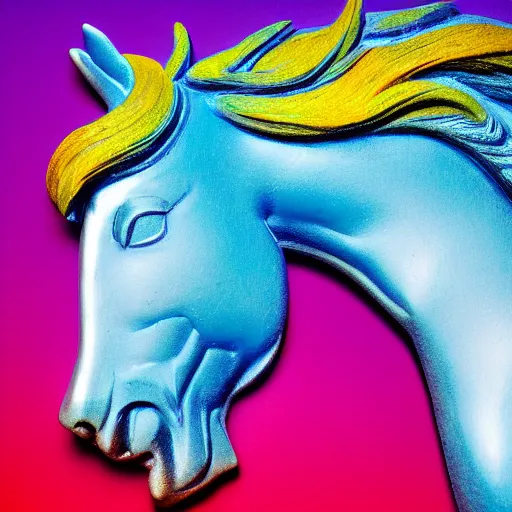 Image similar to horse head statue , gradient from red to yellow background