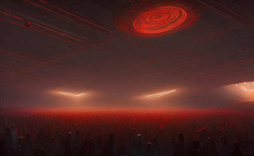 Image similar to microchip experience, qlimax stage by gensler, elegant atmosphere, glowing lights, highly detailed, digital painting, artstation, concept art, smooth, sharp focus, illustration, art by wlop, mars ravelo and greg rutkowski