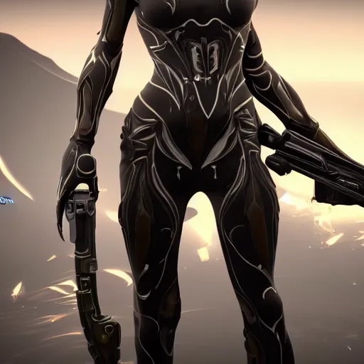 Image similar to photograph of female Saryn!!!!!!!!!!!! warframe holding a rifle!!!!!!!, 8k resolution, high detail, ULTRA REALISTIC VFX, reflections