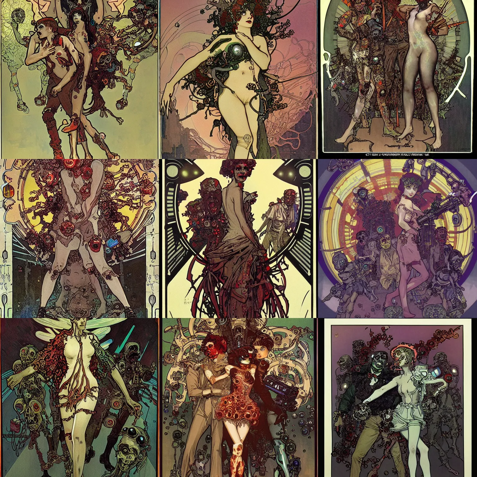 Prompt: cyber zombies by mucha