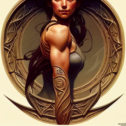 Image similar to , muscular upper body, D&D, fantasy, intricate, elegant, highly detailed, digital painting, artstation, concept art, smooth, sharp focus, illustration, art by artgerm and greg rutkowski and alphonse mucha