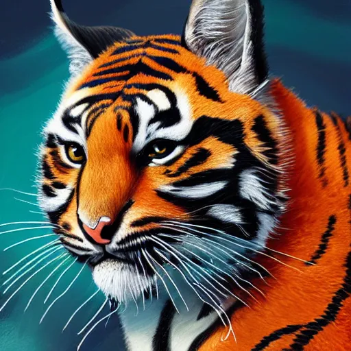 Prompt: an oil painting of floppa with the pattern of tigers fur, tiger stripes, domestic caracal, cat, strong, dramatic impactful colors, by artgerm, hd, hdr, ue 5, ue 6, unreal engine 5, cinematic 4 k wallpaper, 8 k, ultra detailed, gta 5 cover art, high resolution, artstation, award winning