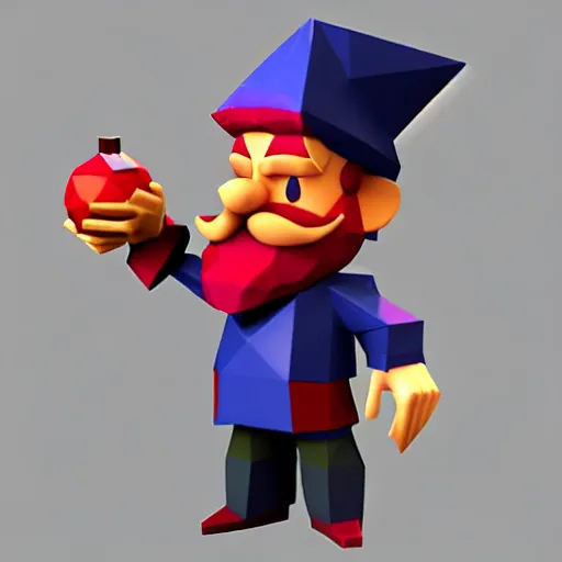 Prompt: sorcerer marx pondering his orb, low poly