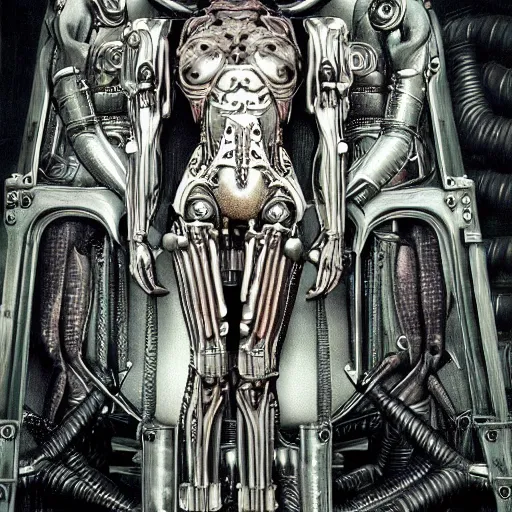 Image similar to the blasphemous caricature of the human body, cyborg, hyperealistic detailed photography, divinity, awful, religious art, cyberpunk, by h. r. giger
