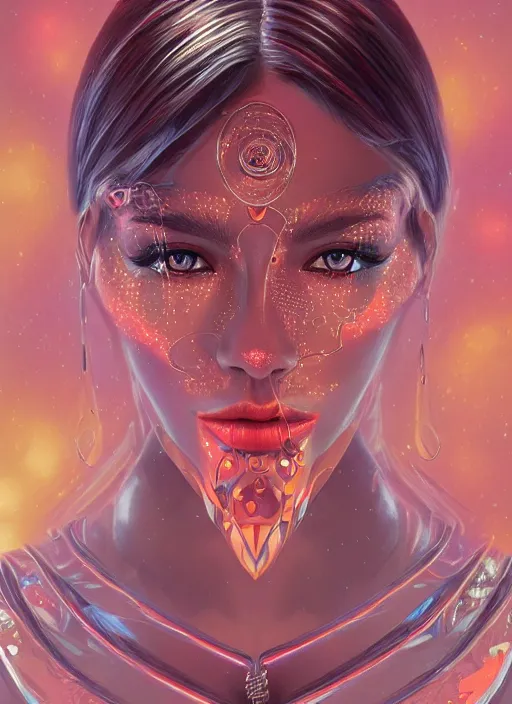 Image similar to portrait of psychedelic woman surrounded by iron scales by Artgerm, highly detailed, trending on artstation