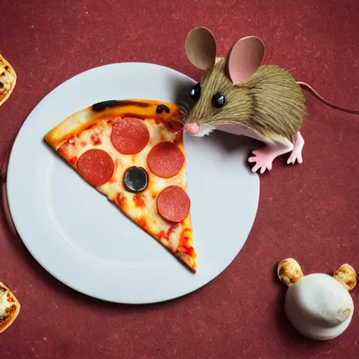 Prompt: italian mouse holding a pizza, photography