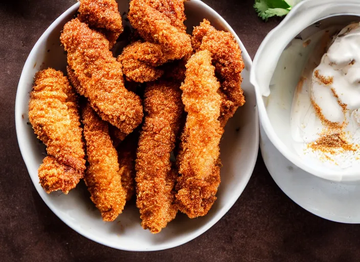 Image similar to dslr food photograph of churro chicken tenders sprinkled with cinnamon, 8 5 mm f 1. 8