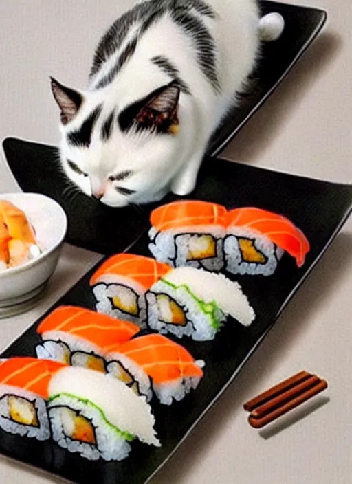 Image similar to clear photorealistic picture of adorable cats made out of sushi