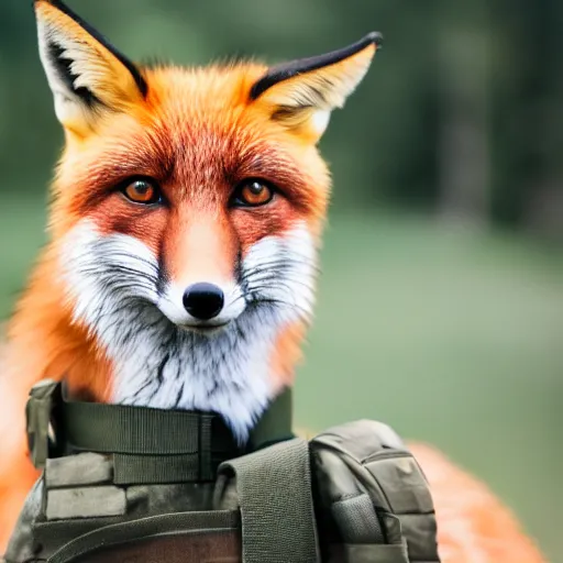 Image similar to Closeup of Fox dressed in a modern American soldier uniform, 85mm f/1.4