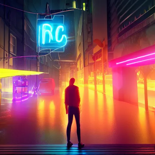 Prompt: improbable neon, electric, character art made out of rain, trending on artstation, epic composition, emotional, beautiful, rendered in octane, unreal engine, depth of field, ray tracing