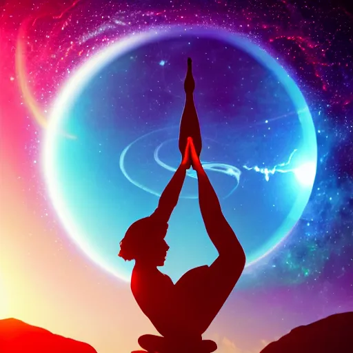 Image similar to yoga instructor holding planet in space, trending high quality art station, cinematic shot, magical colors and atmosphere, perfect composition, coherent, 8 k