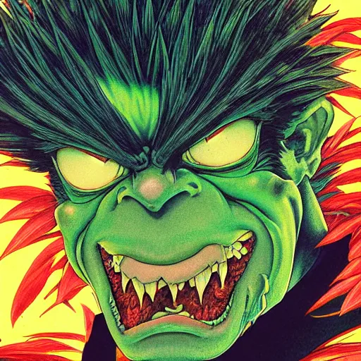 Image similar to portrait closeup of crazy blanka, symmetrical, cinematic colors, by yoichi hatakenaka, masamune shirow, josan gonzales and dan mumford, ayami kojima, takato yamamoto, barclay shaw, karol bak, yukito kishiro