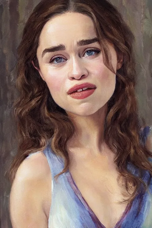 Image similar to beautiful oil painting with Emilia Clarke