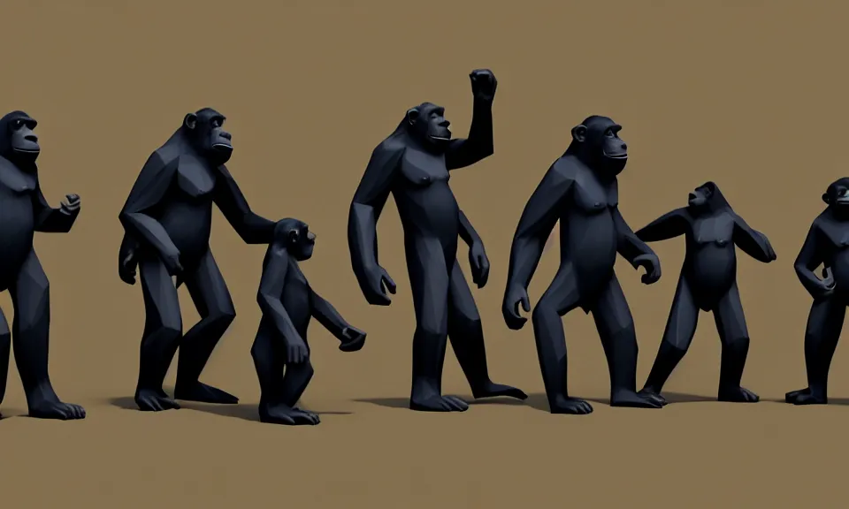 Image similar to Five apes against two millionaires wearing tuxedos. Low Poly.