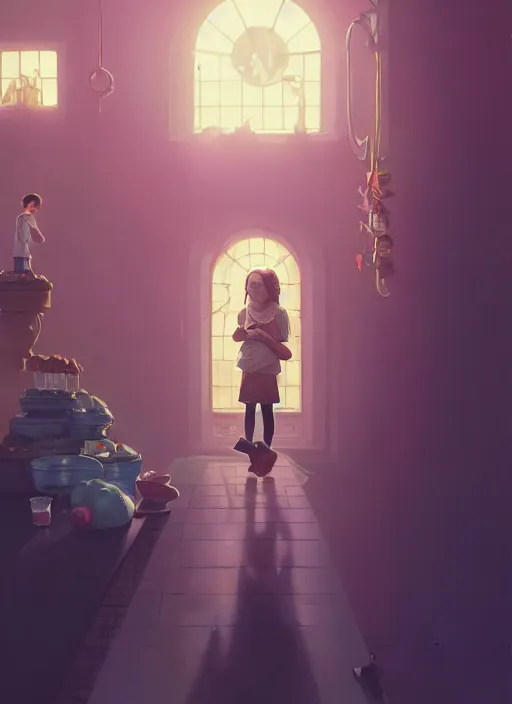 Image similar to highly detailed portrait of greta thunberg eating cakes, stephen bliss, unreal engine, greg rutkowski, loish, rhads, beeple, makoto shinkai and lois van baarle, ilya kuvshinov, rossdraws, tom bagshaw, tom whalen, alphonse mucha, global illumination, god rays, detailed and intricate environment