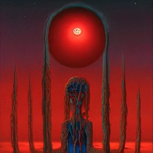 Image similar to kang and kodos ( the simpsons halloween special ) by beksinski and tristan eaton, dark neon trimmed beautiful dystopian digital art