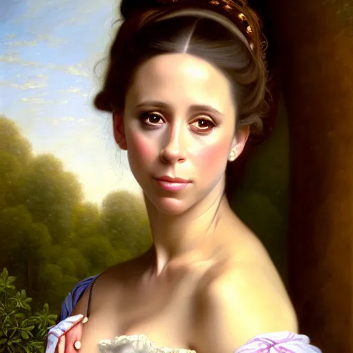 Prompt: A fantasy style portrait painting of Jennifer Love Hewitt, in the style of François Boucher, Oil Painting, hyperrealistic, render, Regal, Refined, Detailed Digital Art, RPG portrait, Michael Cheval, William-Adolphe Bouguereau, dynamic lighting, Highly Detailed, Cinematic Lighting, Unreal Engine, 8k, HD