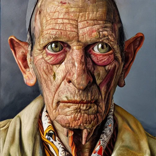 Image similar to high quality high detail painting by lucian freud, hd, portrait of a witch doctor