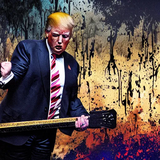 Image similar to hyperrealistic!! Donald Trump corpse painting black metal live at X-Factor, High resolution, 8K