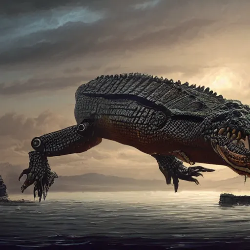 Prompt: a robotic crocodile, horizon forbidden west concept art, highly detailed, 8 k