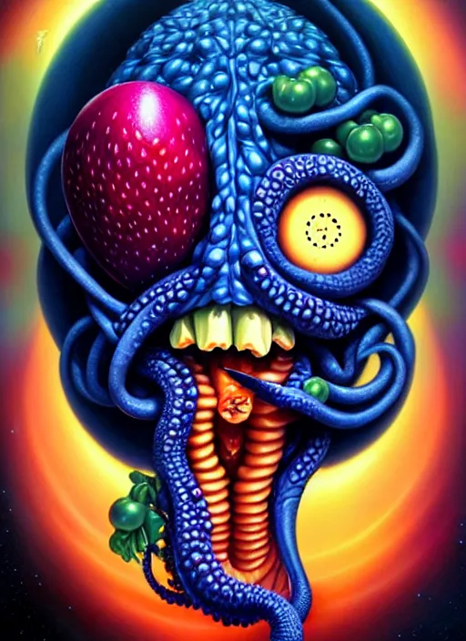 Prompt: cosmic lovecraft random fruit portrait, pixar style, by tristan eaton stanley artgerm and tom bagshaw.